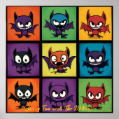 Pop Art Cartoon Bat Grid Halloween Wall Art Poster (Voorkant)