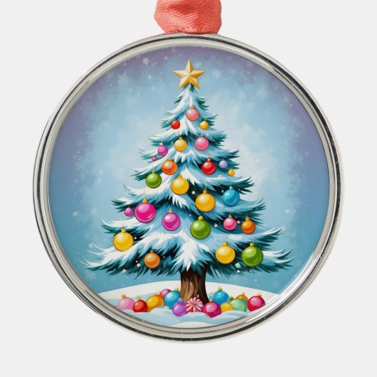 Pop Art Cartoon Kerstboom Kleurrijke Ornamenten (Voorkant)