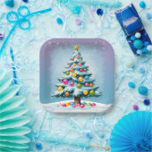 Pop Art Cartoon Kerstboom Kleurrijke Ornamenten Papieren Bordje (Feest)