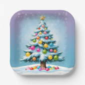 Pop Art Cartoon Kerstboom Kleurrijke Ornamenten Papieren Bordje (Voorkant)