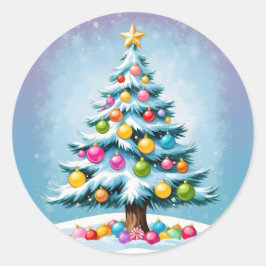 Pop Art Cartoon Kerstboom Kleurrijke Ornamenten Ronde Sticker
