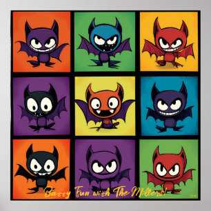 Pop Art Cartoon Vleermuis Raster Halloween Muur Ku Poster