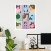 Pop Art Cat 9 Foto Modern Retro Kleurenblok Poster (Thuiskantoor)