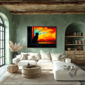 Pop Art Cat at Sunset - Window uitzicht Poster