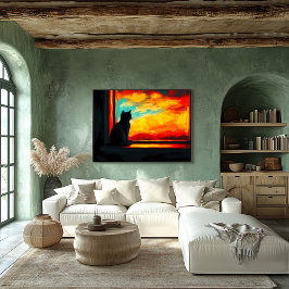 Pop Art Cat at Sunset - Window uitzicht Poster