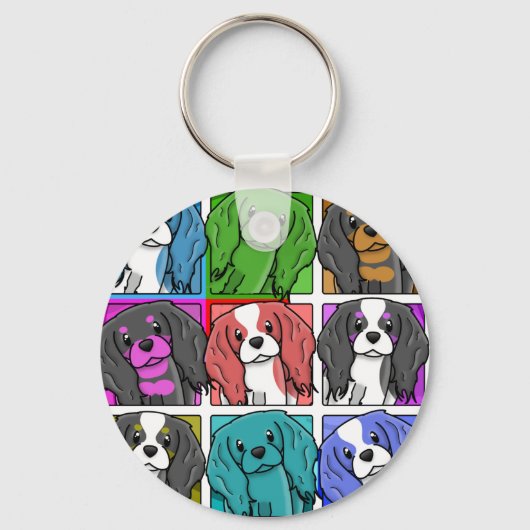 Pop Art Cavalier King Charles Spaniel Sleutelhanger (Voorkant)