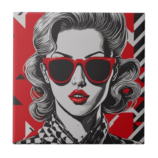 Pop art chic portret van een vrouw tegeltje (Voorkant)