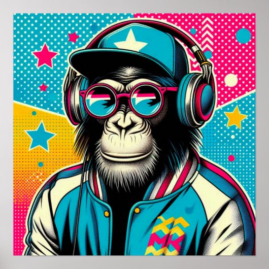 POP-ART CHIMPANSEE 4 POSTER (Voorkant)