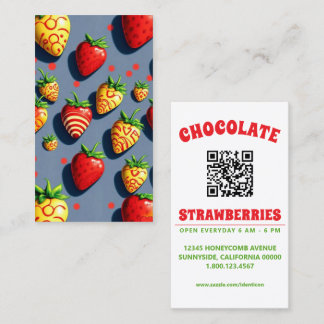 pop art chocolade aardbeien met qr code visitekaartje