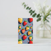 pop art chocolade aardbeien met qr code visitekaartje (Staand voorkant)