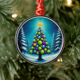 Pop Art Christmas met Neon Groen Blauw Paarse Metalen Ornament