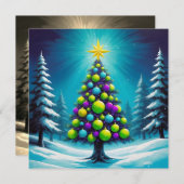 Pop Art Christmas, Neon Green en Electric Blue Feestdagenkaart (Voorkant / Achterkant)