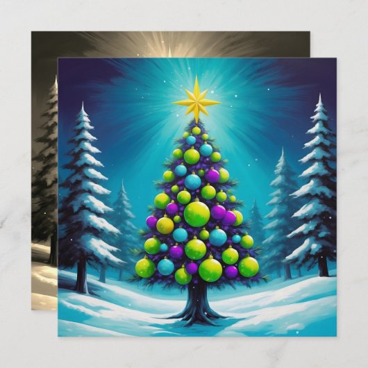 Pop Art Christmas, Neon Green en Electric Blue Feestdagenkaart (Voorkant / Achterkant)