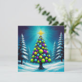 Pop Art Christmas, Neon Green en Electric Blue Feestdagenkaart (Staand voorkant)