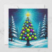 Pop Art Christmas, Neon Green en Electric Blue Feestdagenkaart (Voorkant)