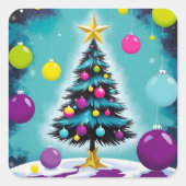 Pop Art Christmas Snoep als gekleurde Ornamenten Vierkante Sticker (Voorkant)