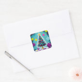 Pop Art Christmas Snoep als gekleurde Ornamenten Vierkante Sticker (Envelop)
