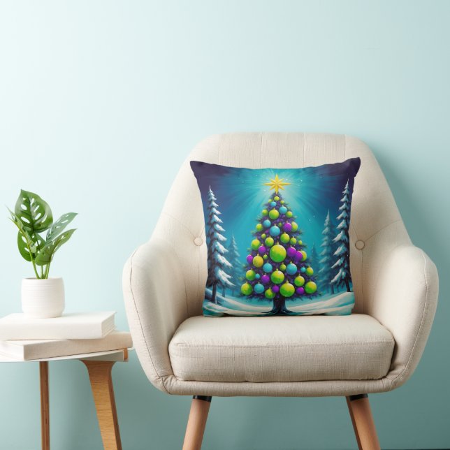 Pop Art Christmas with Neon Green Blue Purple Kussen (Stoel)
