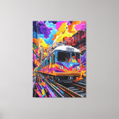 Pop Art City Train in levendige beweging Canvas Afdruk (Voorkant)