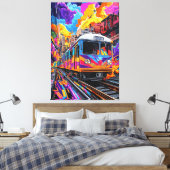 Pop Art City Train in levendige beweging Canvas Afdruk (Insitu (Slaapkamer))