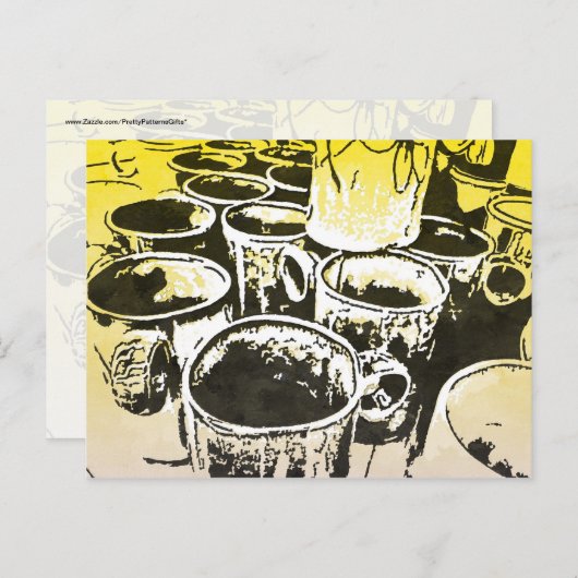 Pop Art Coffee Mugs Waterverf Afdrukken in geel Briefkaart (Voorkant / Achterkant)