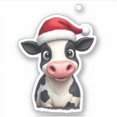 Pop Art Colorful Cow Christmas T-Shirt (3) Sticker (Voorkant)