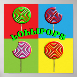 Pop Art Colorful Snoep Lollipops Afbeeldingen Poster