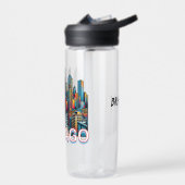 Pop art Comic Book Chicago Skyline gepersonaliseer Waterfles (Links)