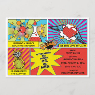 Pop Art Comic Book Engagement Party Invitation Kaart