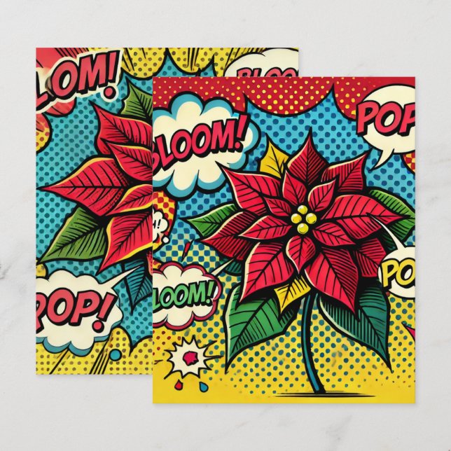 Pop Art Comic Book Poinsettia Scrapbook Paper (Voorkant / Achterkant)