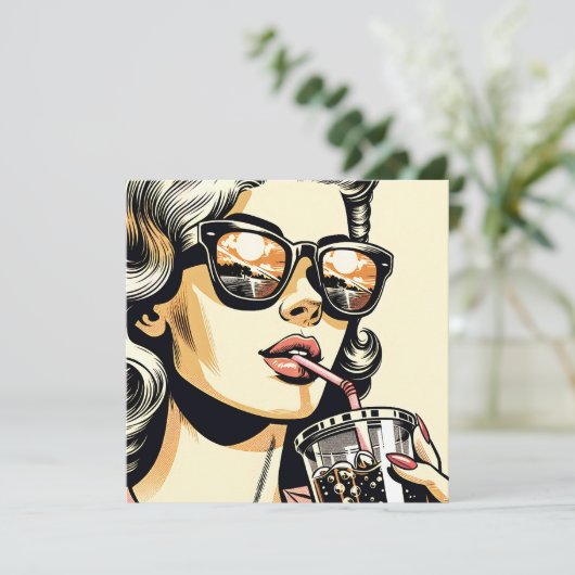 Pop Art Comic Book  Vrouw Drink Soda (Staand voorkant)
