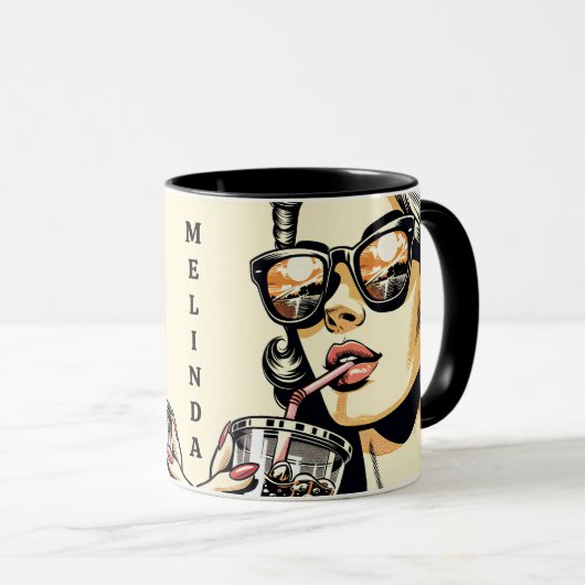 Pop Art Comic Book  Vrouw Drink Soda Mok (Voorkant rechts)