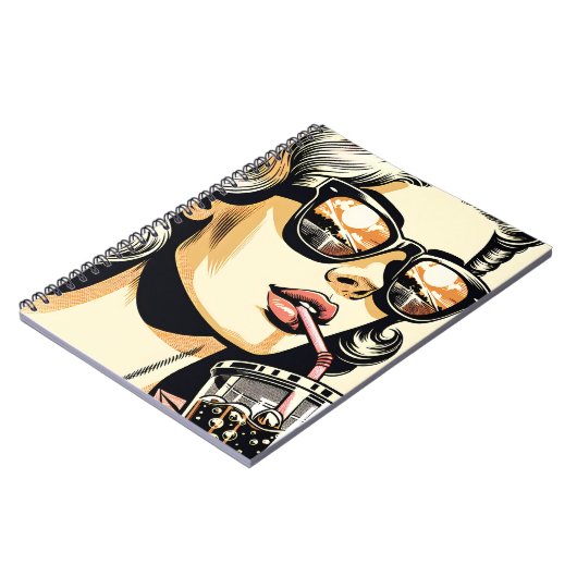 Pop Art Comic Book Vrouw Drink Soda Notitieboek (Linkerzijde)