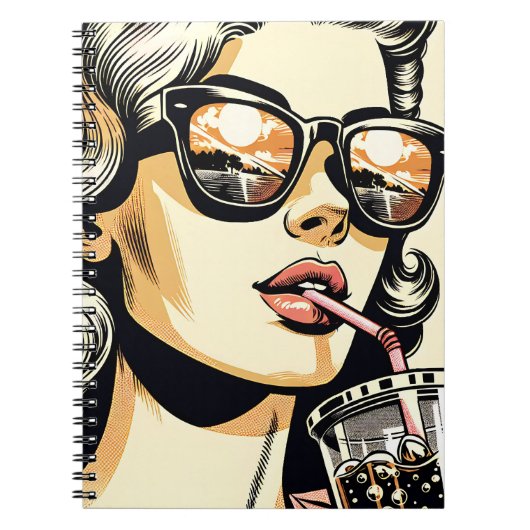 Pop Art Comic Book  Vrouw Drink Soda Notitieboek (Voorkant)