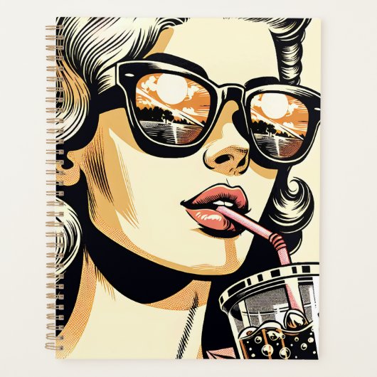 Pop Art Comic Book  Vrouw Drink Soda Planner (Voorkant)