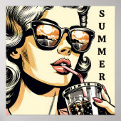 Pop Art Comic Book  Vrouw Drink Soda Poster (Voorkant)