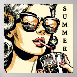 Pop Art Comic Book  Vrouw Drink Soda Poster