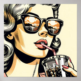 Pop Art Comic Book  Vrouw Drink Soda Poster