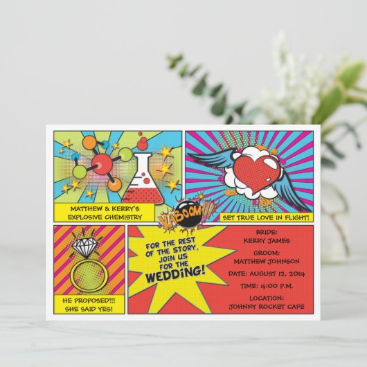 Pop Art Comic Book Wedding Invitation Kaart (Staand voorkant)