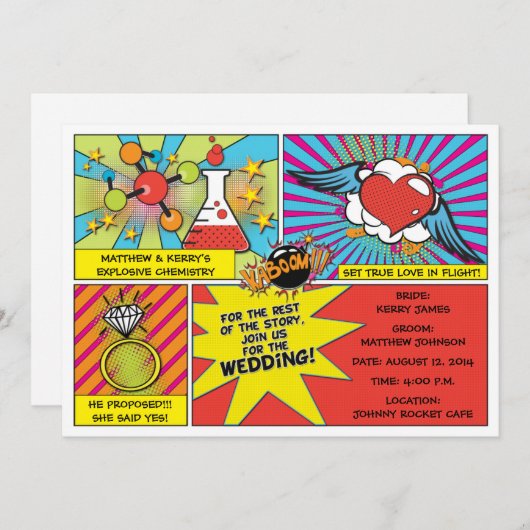 Pop Art Comic Book Wedding Invitation Kaart (Voorkant / Achterkant)