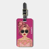 Pop Art Comic Girl Pink Background Bagagelabel (Voorkant verticaal)