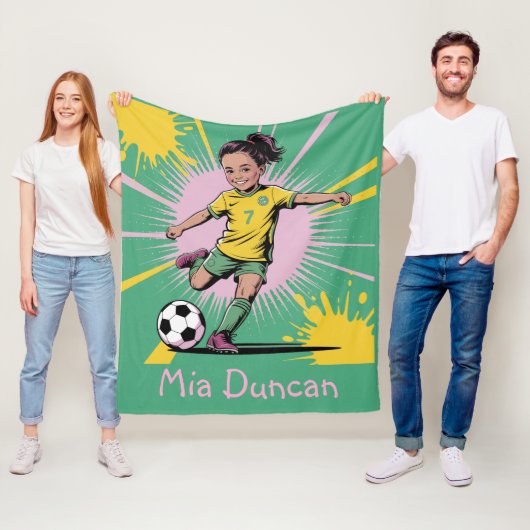 Pop Art Comic Girls Voetbal Verjaardag Party Gift Fleece Deken (In situ)