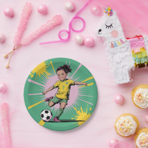 Pop Art Comic Girls Voetbal Verjaardagsfeest Papieren Bordje