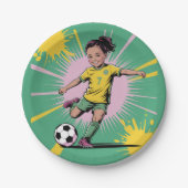 Pop Art Comic Girls Voetbal Verjaardagsfeest Papieren Bordje (Voorkant)