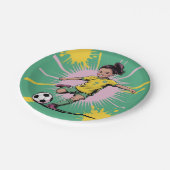 Pop Art Comic Girls Voetbal Verjaardagsfeest Papieren Bordje (Gekanteld)