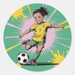 Pop Art Comic Girls Voetbal Verjaardagsfeest Ronde Sticker