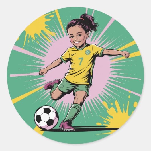 Pop Art Comic Girls Voetbal Verjaardagsfeest Ronde Sticker (Voorkant)