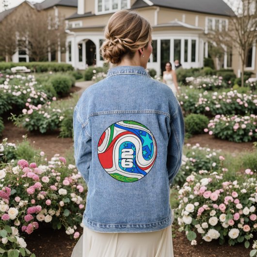 Pop Art Comic Grafisch Zesentwintig Voetbalster Denim Jacket (Huwelijk Achterkant)
