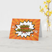 Pop Art Comic Happy Birthday Oranje Kaart (Gele Bloem)
