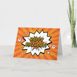 Pop Art Comic Happy Birthday Oranje Kaart